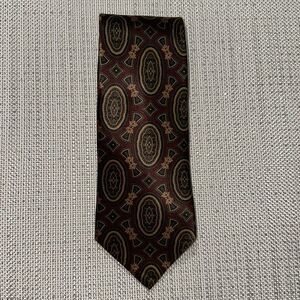 LAND’S END Stunning Burgundy Green Tan Medallion Print Silk Tie
